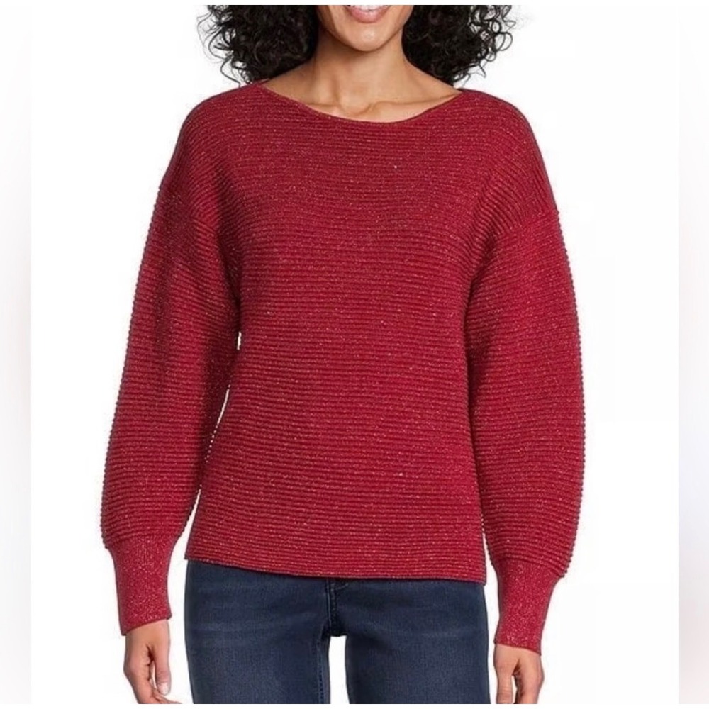 Tommy Bahama Bonita Sequin Ottoman Bateau Sweater Red Metallic XS SW420985